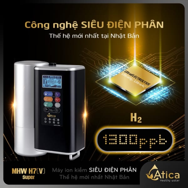 Máy lọc nước ion kiềm Atica SUPER MHW-H7(V) tích hợp công nghệ siêu điện phân thế hệ mới