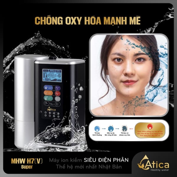 Máy lọc nước ion kiềm siêu điện phân Atica SUPER MHW-H7(V) tạo nước chống oxy hóa